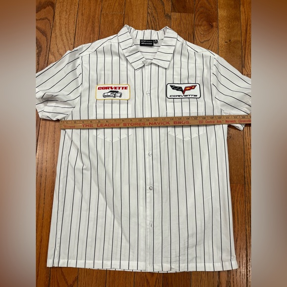 Aeropostale Chevrolet Corvette Mechanic Striped Collar Shirt Mens Medium Button - Picture 8 of 10